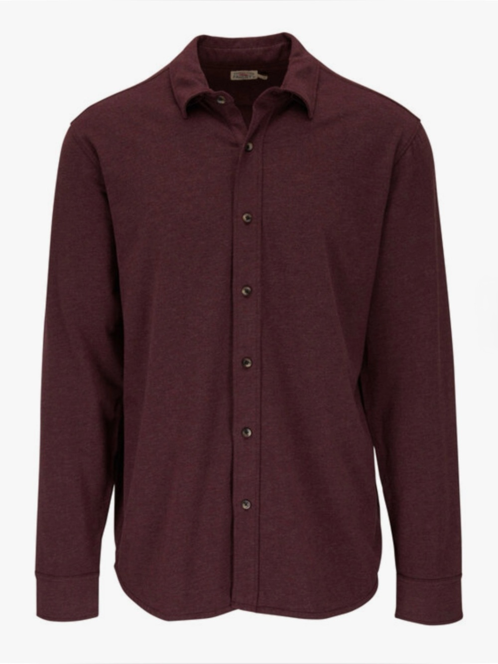 FAHERTY | Men’s Burgundy Stretch Knit Long Sleeve Button Down Shirt, Size Medium